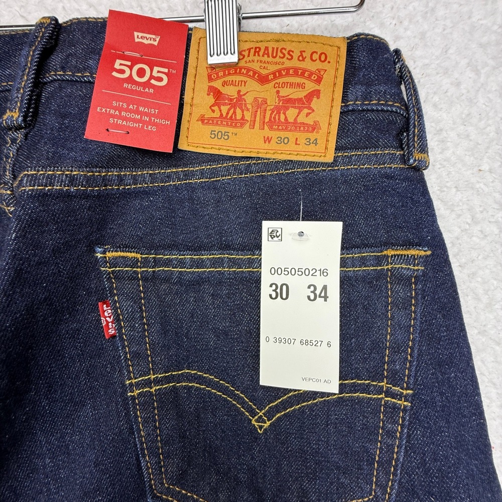 Levis‎ 505 Regular Fit Straight Leg Jeans Mens 30x34 Dark Wash Indigo 00505-0216